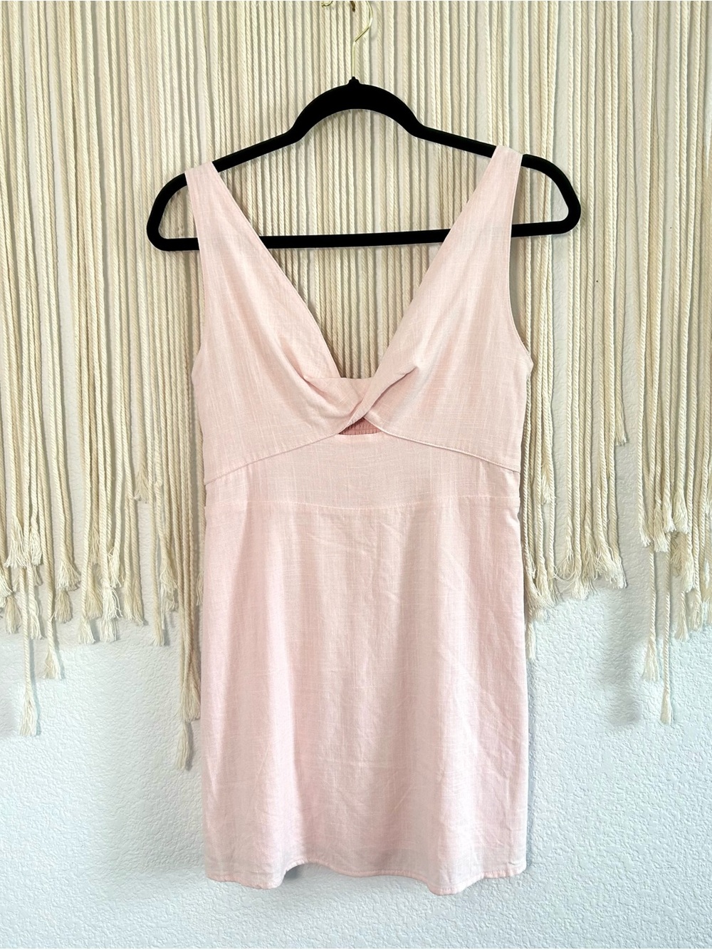 Mi Ami by Francesca’s Light Pink Twist-Front Tank Dress linen Blend - Picture 2 of 11